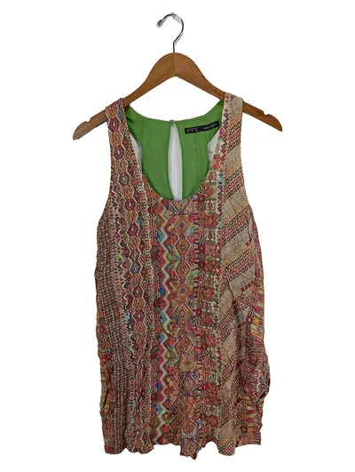 ZARA BASIC Damen Top Ethno Bohemian Raffungen Mehrfarbig Gr. S/36