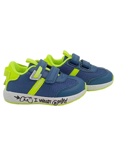 Primigi Kinder Sneaker Low Jungen Gr. 22 Blau Neongelb Klettverschluss