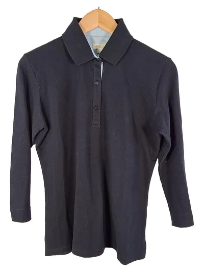 Aygill's Damen Poloshirt 3/4 Arm Uni Baumwolle Schwarz Gr. M 40