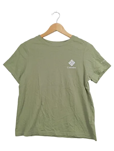 Columbia Damen T-Shirt Kurzarm Baumwolle Logo Print Oliv Gr. S