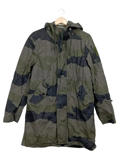G-Star RAW Parka Herren Gr. S Camouflage Kapuze Oliv Baumwolle