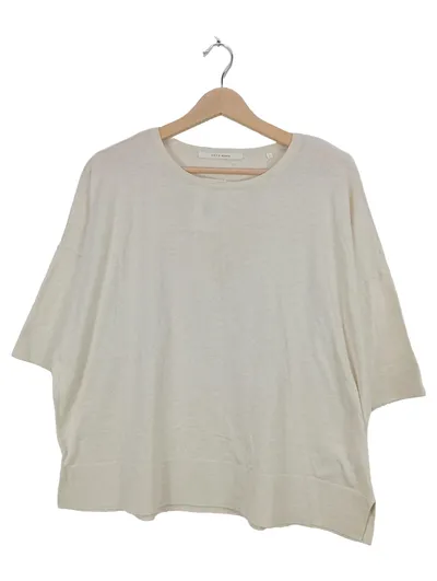 YAYA Damen Pullover Kurzarm Oversize Melange Beige Gr. L