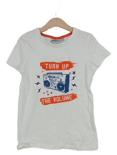 Alive Kinder T-Shirt Boombox Print Gr. 122/128 Weiß Orange Blau