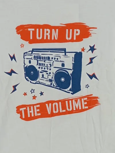 Alive Kinder T-Shirt Boombox Print Gr. 122/128 Weiß Orange Blau