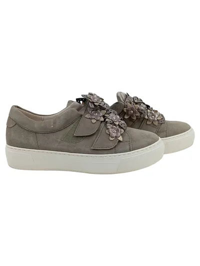 Gabor Damen Sneaker Low Gr. 37 Grau Wildleder Blumen Klettverschluss