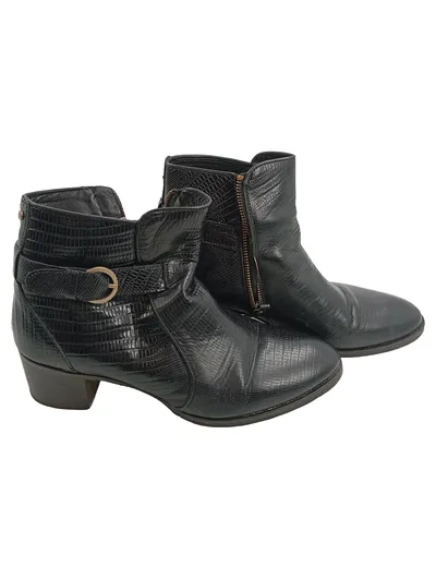 Fred de la Bretoniere Damen Stiefeletten Gr. 42 Leder Reptiloptik Schwarz
