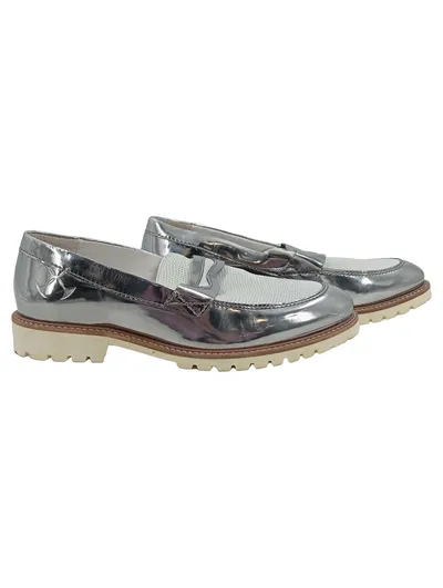 Goldmud Damen Loafer Slipper Silber Metallic Gr. 37 Quaste Leder