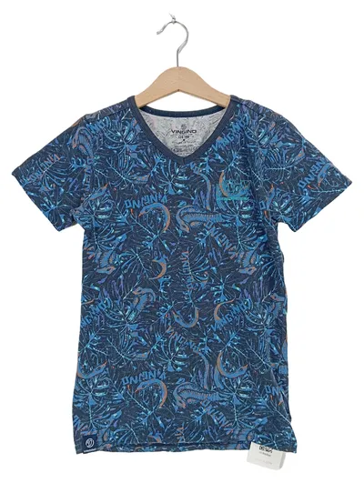 Vingino Kinder T-Shirt Kurzarm Blau Florales Muster Logo Print Gr. 128 140