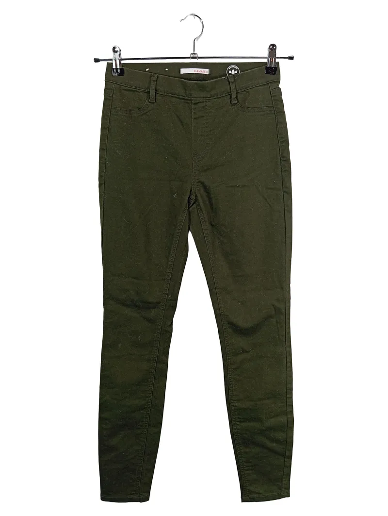 Camaïeu Damen Stoffhose Skinny Oliv Gr. W26 34 XS Baumwolle Stretch 1