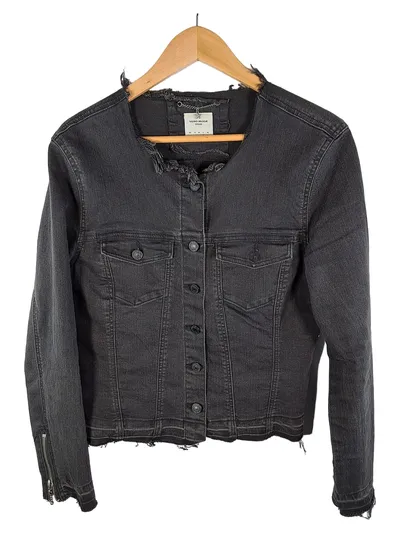 Vero Moda Damen Jeansjacke L Grau Baumwolle Freizeit Casual Langarm