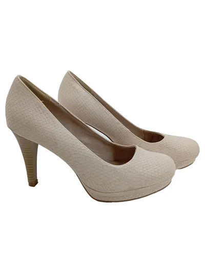 Tamaris Damen Pumps Gr. 38 Beige Schlangenmuster Leder High Heels