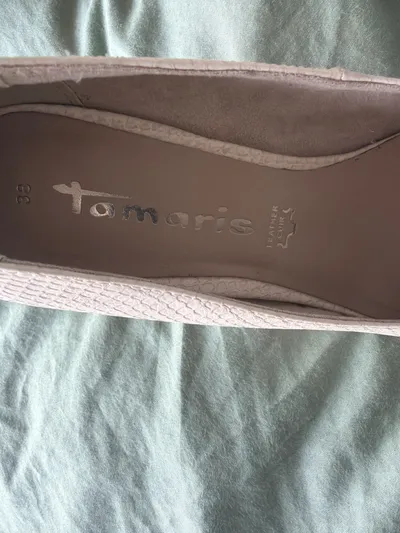 Tamaris Damen Pumps Gr. 38 Beige Schlangenmuster Leder High Heels