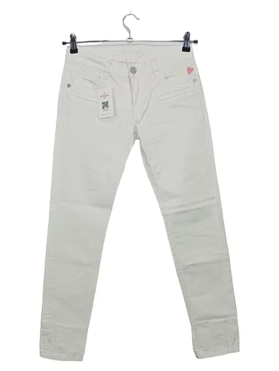Blue Fire Damen Jeans Weiß W28/36 Herz-Applikation Skinny Stretch