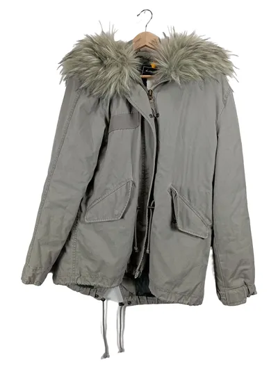 BLONDE No.8 Damen Parka Gr. 38 Grau Kunstfell Kapuze Baumwolle