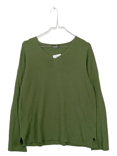 Paola Burani Damen Pullover Wolle Langarm V-Ausschnitt Grün Gr. 40