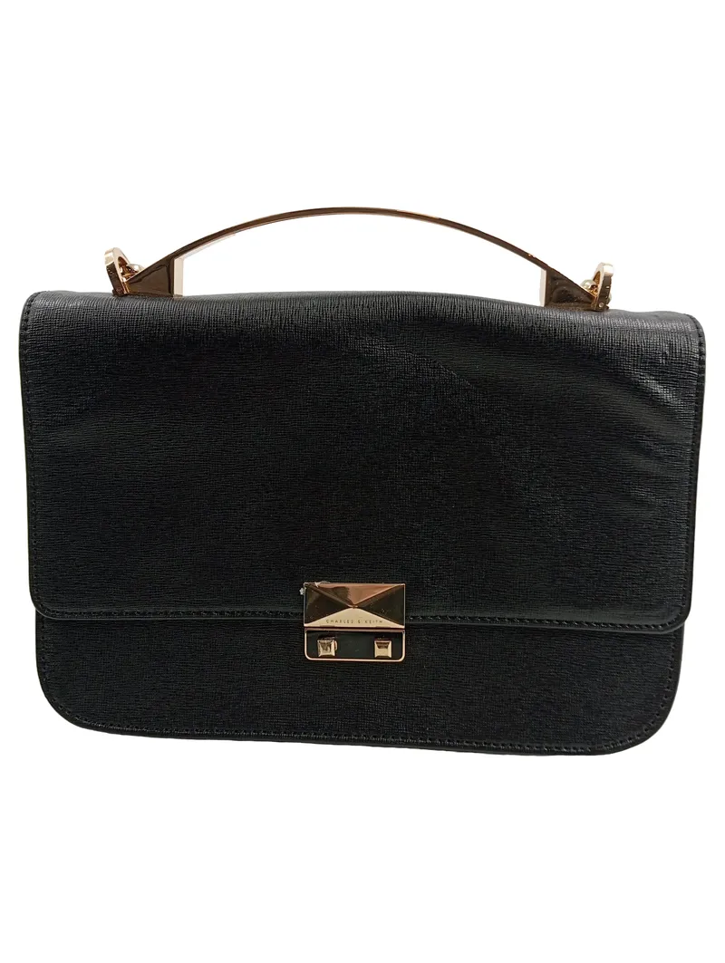 Charles & Keith Henkeltasche Schwarz Gold Elegant Damen Handtasche 1