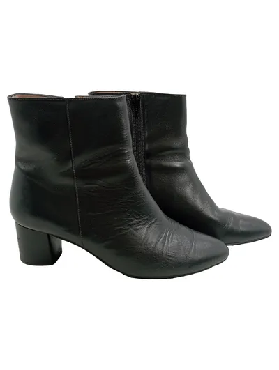 LaShoe Damen Stiefelette Leder Schwarz Gr. 40 Blockabsatz Klassisch