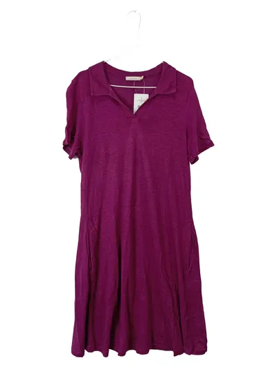 hessnatur Damen Sommerkleid Leinen Gr. 44 Lila Polokragen Kurzarm