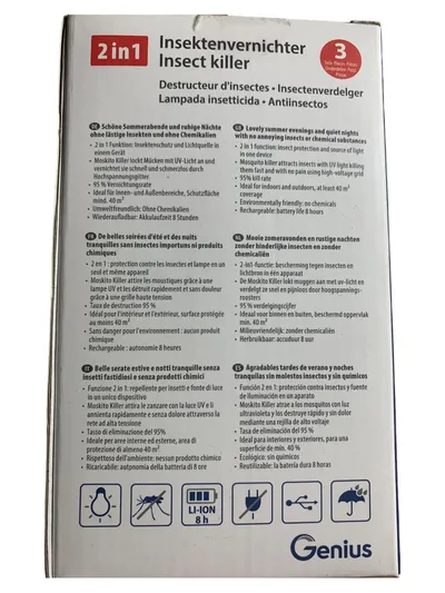 Genius Moskito Killer 2in1 Insektenvernichter UV Lampe Akku 40m²