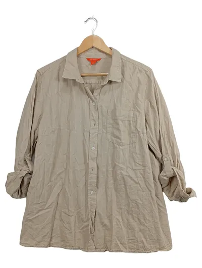 Joe Fresh Damen Freizeithemd Langarm Bluse Beige Gestreift Gr. 40 L