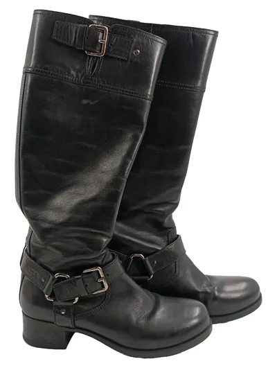 Prada Biker Boots Damen Leder Schnallen Luxus Schwarz Gr. 36