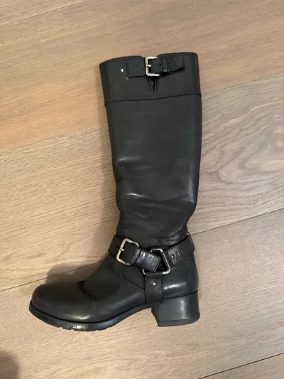 Prada Biker Boots Damen Leder Schnallen Luxus Schwarz Gr. 36