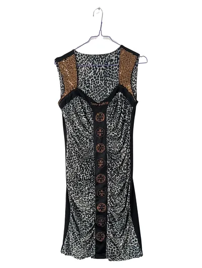 Tory Burch Cocktailkleid Damen Gr. 38 Leopardenmuster Strass Grau Schwarz
