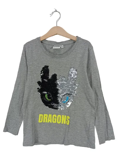 DreamWorks Drache Langarmshirt Kinder Pailletten Grau Gr. 128