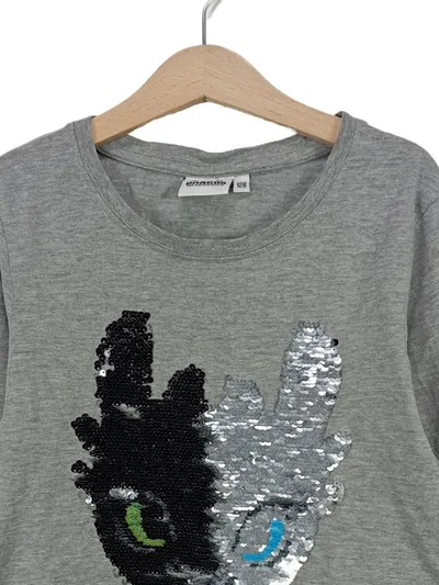 DreamWorks Drache Langarmshirt Kinder Pailletten Grau Gr. 128