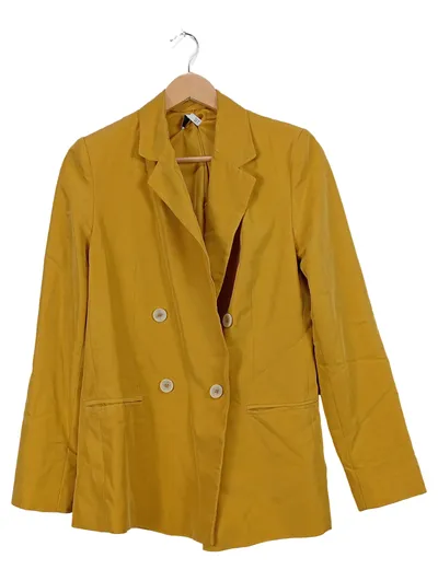 MNG Suit Damen Blazer Gr. 38 Gelb Doppelreihig Modal Klassisch