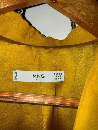 MNG Suit Damen Blazer Gr. 38 Gelb Doppelreihig Modal Klassisch