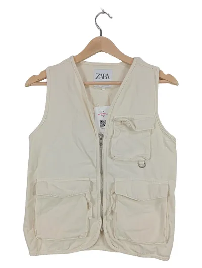 Zara Kinder Funktionsweste Utility Ärmellos Beige Gr. 140 Baumwolle