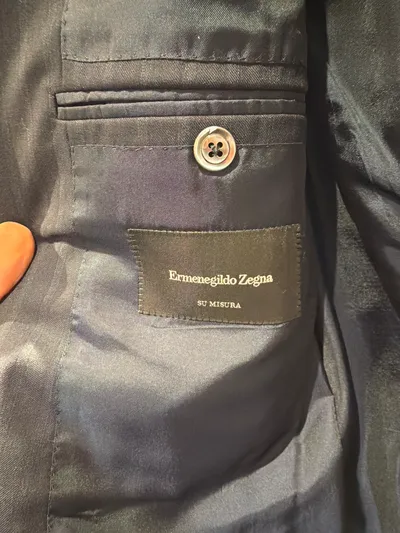 Ermenegildo Zegna Herren Anzug Sakko Hose Blau Gestreift Gr. 48 Wolle Business