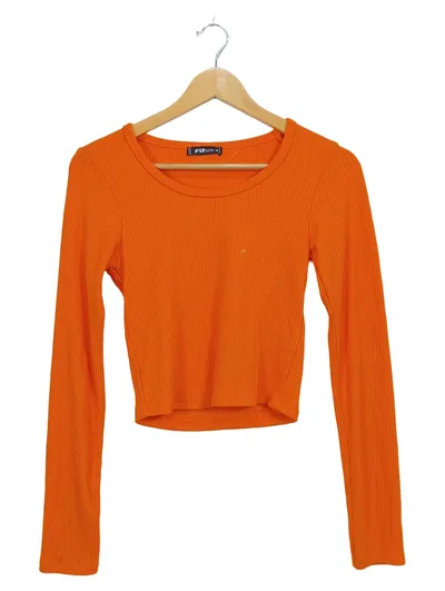 FB Sister Damen Langarmshirt Cropped Orange Rippstrick Gr. S Basic
