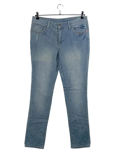 Camaïeu Damen Jeans Regular Fit Gr. 44 Blau Nieten Used Look