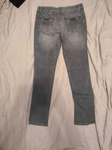 Camaïeu Damen Jeans Regular Fit Gr. 44 Blau Nieten Used Look 2