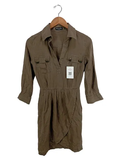 Massimo Dutti Hemdblusenkleid Damen Gr. 36 Oliv Seide Midikleid Alltag
