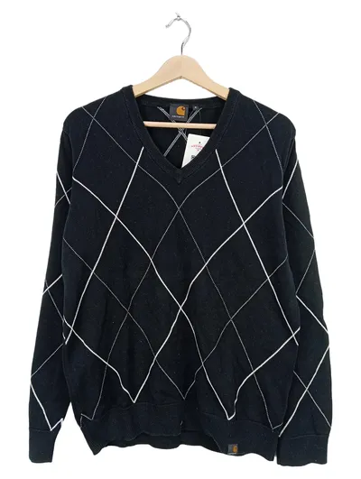 Carhartt Pullover Herren M Argyle V-Ausschnitt Pullover Baumwolle Schwarz