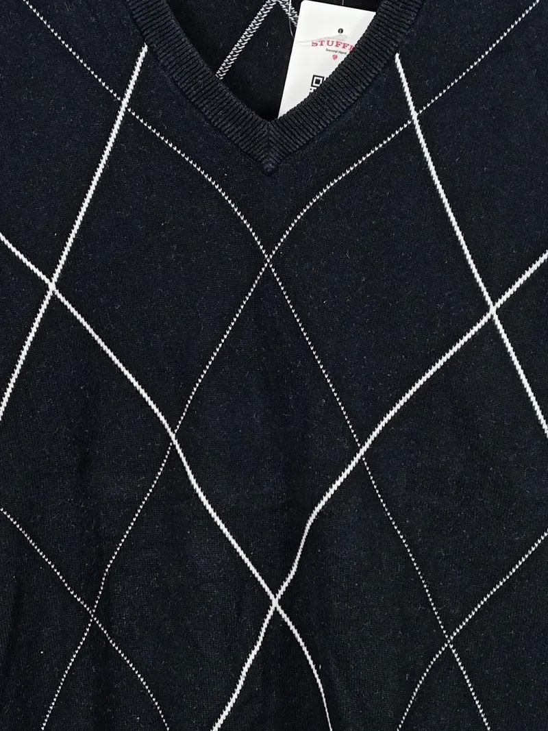Carhartt Pullover Herren M Argyle V-Ausschnitt Pullover Baumwolle Schwarz 2