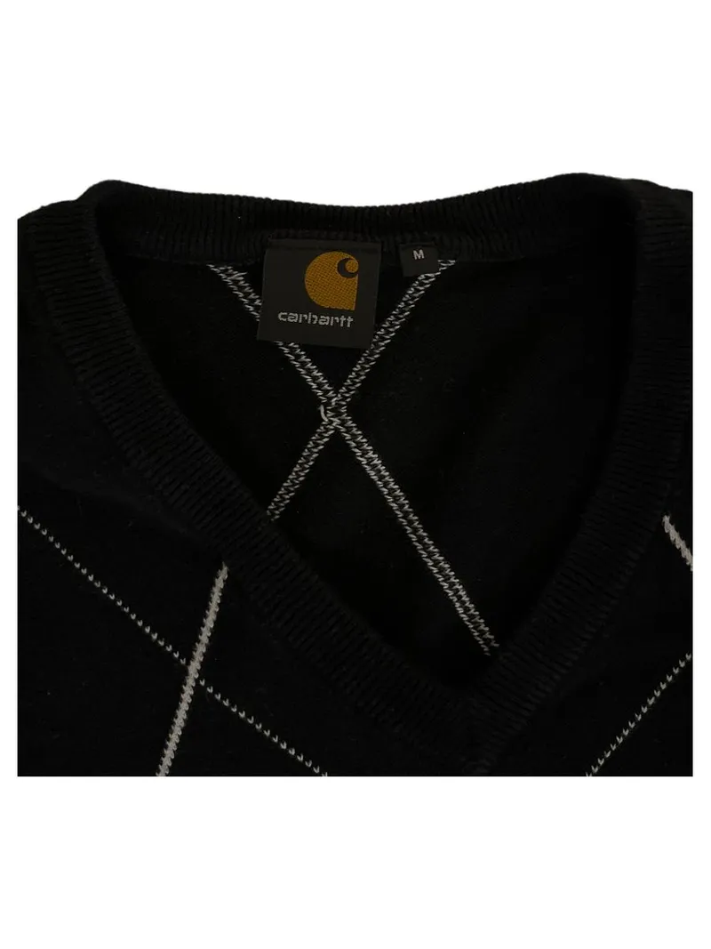 Carhartt Pullover Herren M Argyle V-Ausschnitt Pullover Baumwolle Schwarz 4