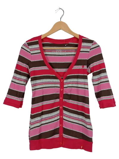 EDC Damen Strickjacke Gr. S Gestreift Pink Braun Baumwolle Cardigan