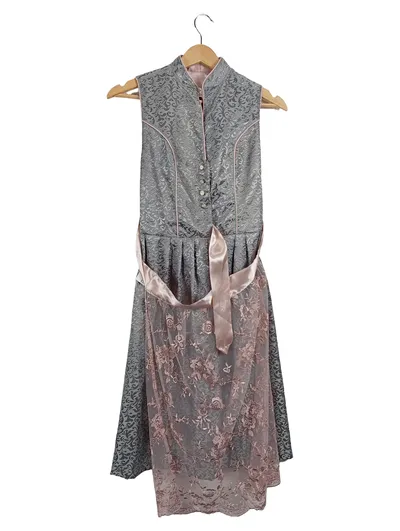 Edelnice Damen Dirndl Trachtenkleid Grau Gr. 36;S Blumenmuster Festlich