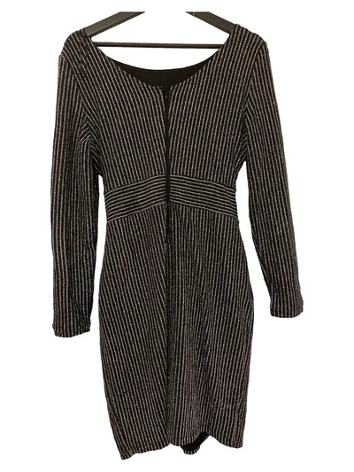 Esprit festliches Kleid gestreift Langarm Metallic-Look Schwarz XL