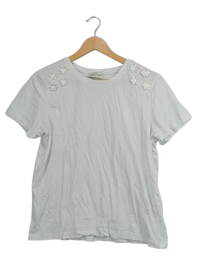 Anna Field Damen T-Shirt Gr. L weiß Blumenapplikation Baumwolle