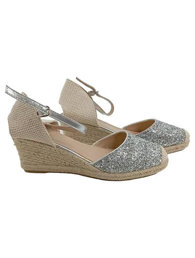 Catisa Damen Espadrilles Keilabsatz Glitzer Silber Gr. 41 Elegant