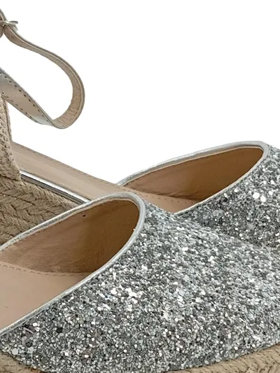 Catisa Damen Espadrilles Keilabsatz Glitzer Silber Gr. 41 Elegant