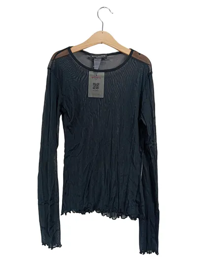 HALLHUBER Damen Langarmshirt Netzshirt Gr. 36/S Modern Schwarz Polyester Rüschen