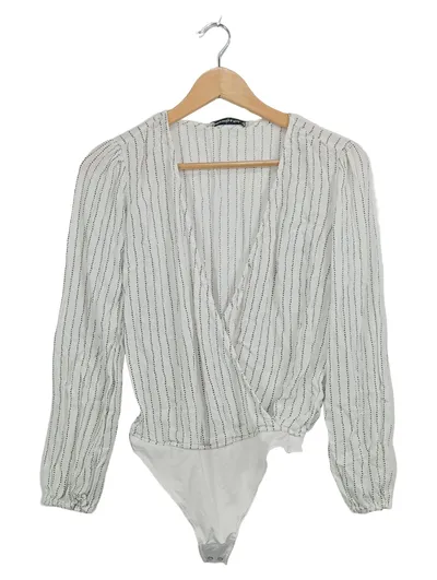 Abercrombie & Fitch Damen Body Wickeloptik Gr. M Weiß Gestreift