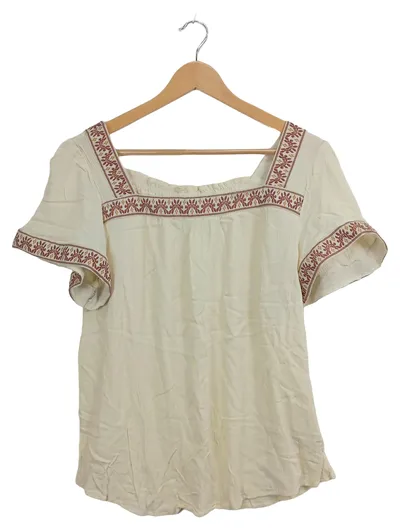 BLOOMCHIC Damen Bluse Gr. 44 XXL Beige Stickerei Feminin Kurzarm