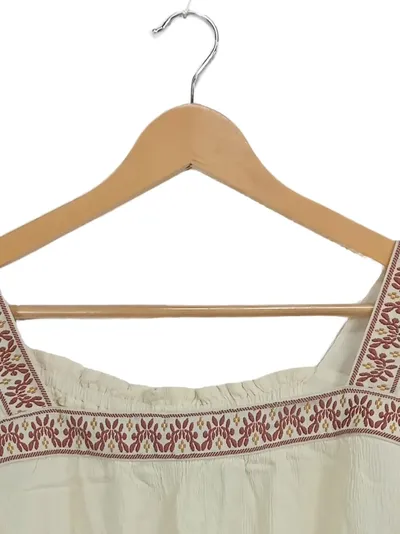 BLOOMCHIC Damen Bluse Gr. 44 XXL Beige Stickerei Feminin Kurzarm